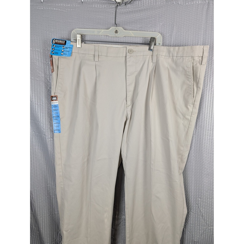 Lee Mens Motion Comfort Khaki Pleated Pants 46x32 Big & Tall Beige NWT 2014639‎